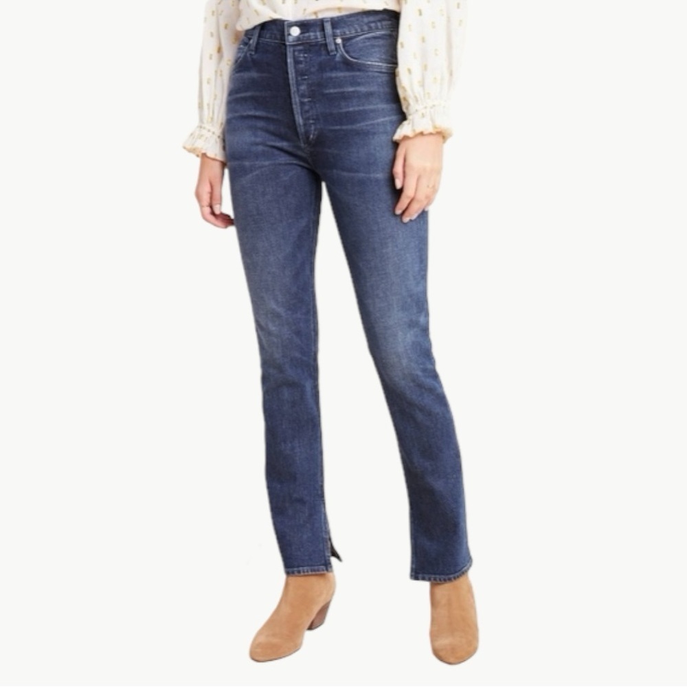 Citizens of Humanity Olivia High Rise Slim Jeans Size 27 Dark Wash Split Hem New